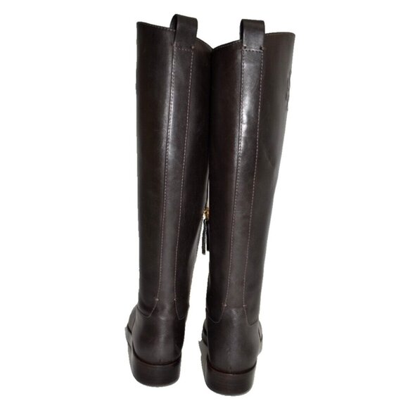 New! Tory Burch The Riding Boot Logo Embossed Coconut Brown Size 6M 141232 DD387 - Picture 6 of 8